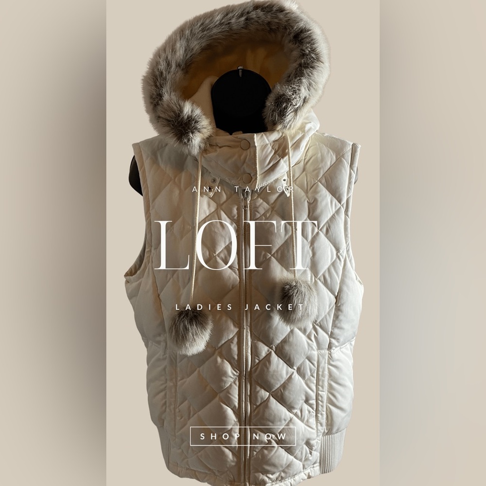 Ann Taylor Loft Winter Vest with Faux Fur Collar- Size M